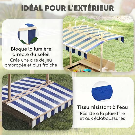 Outsunny - Bac à sable carré en bois pour enfant dim. 106L x 106l cm avec bancs et couvercle - auvent réglable - Outsunny - Image 5