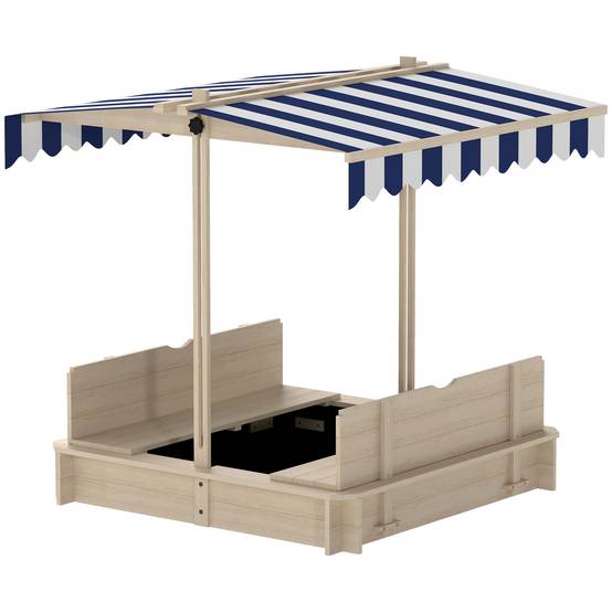 Outsunny - Bac à sable carré en bois pour enfant dim. 106L x 106l cm avec bancs et couvercle - auvent réglable - Outsunny - Image 1