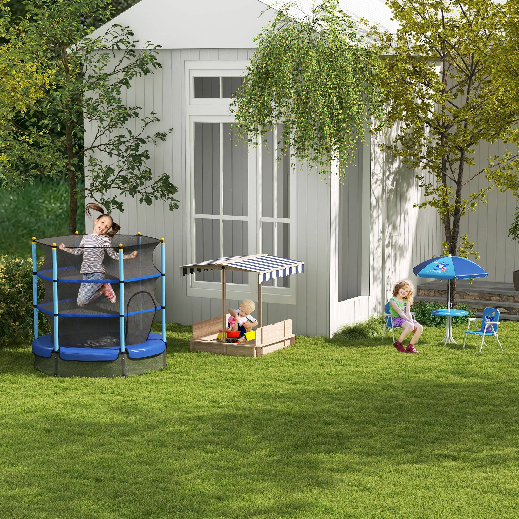 Outsunny - Bac à sable carré en bois pour enfant dim. 106L x 106l cm avec bancs et couvercle - auvent réglable - Outsunny - Image 9