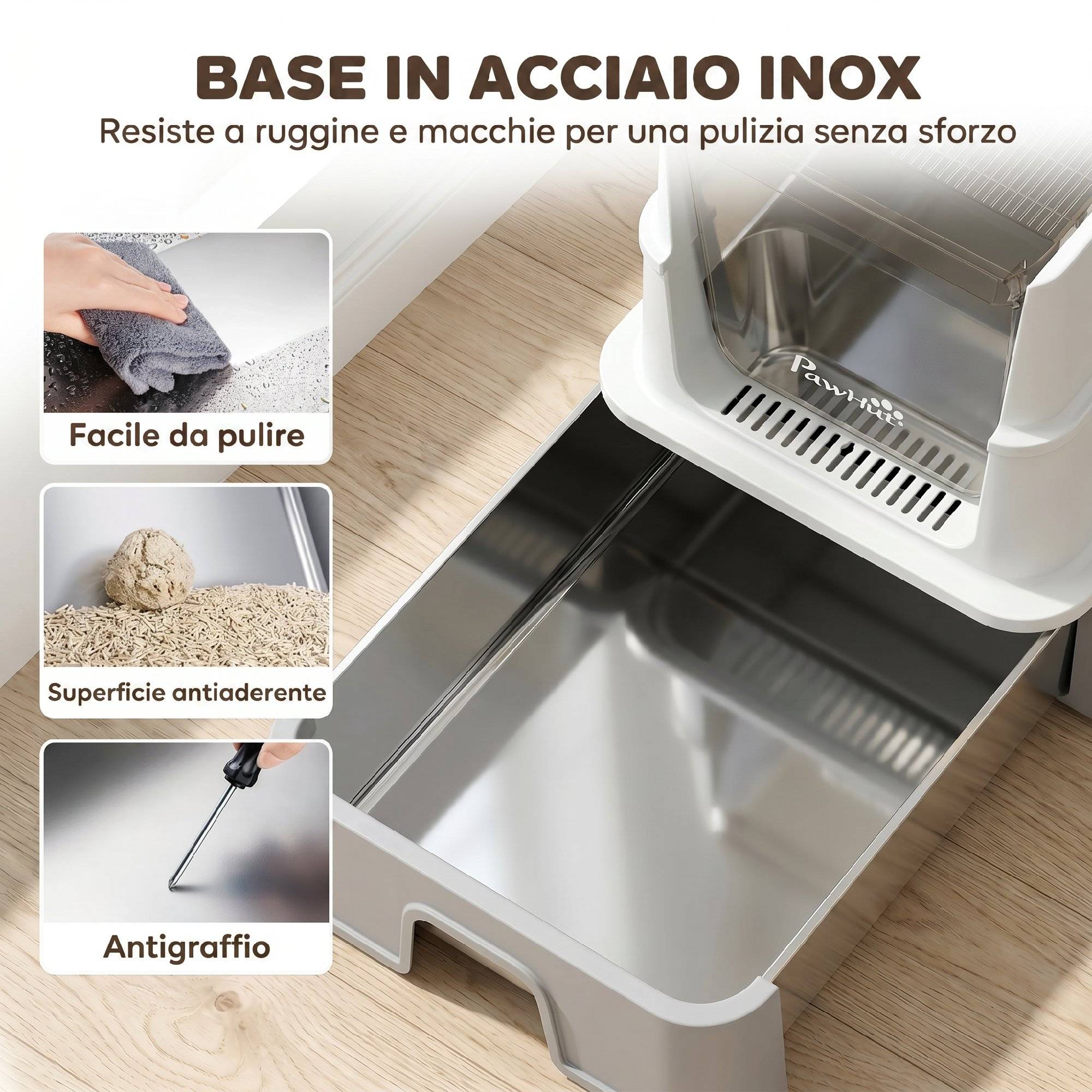 Sans Marque - Lettre pour Gatti Chiusa 3 en 1 de 68L avec Coperchio et Vassoio Estraibile en Acciaio Inox, Paletta, Grigio - Image 5