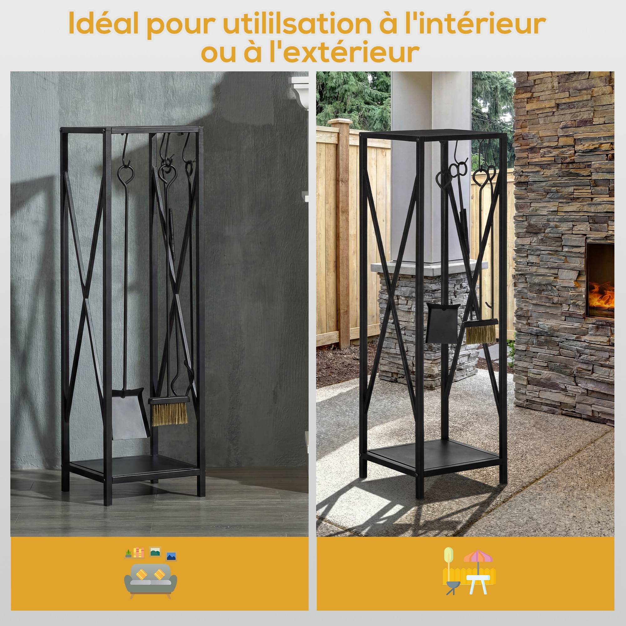 Porte bûches - Range bûches Serviteur de cheminée Colonne - Multi Accessoires dim. 34L x 34l x 111H cm métal Noir - Image 7
