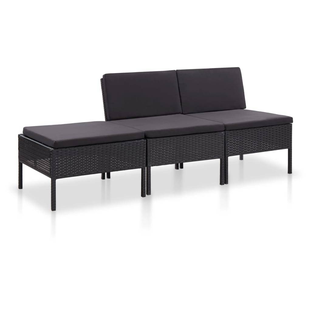 Helloshop26 - Salon de jardin meuble d'extérieur ensemble de mobilier 3 pièces avec coussins résine tressée noir - Image 1