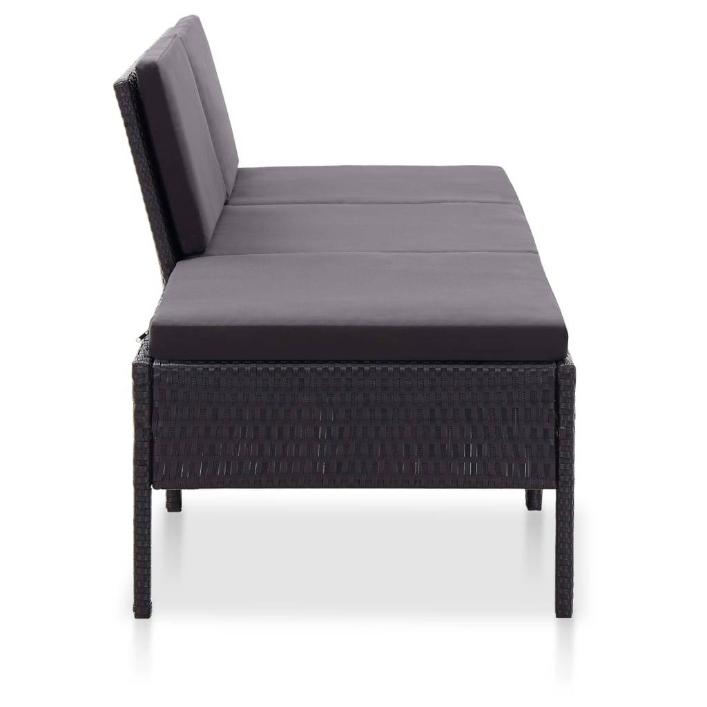 Helloshop26 - Salon de jardin meuble d'extérieur ensemble de mobilier 3 pièces avec coussins résine tressée noir - Image 3
