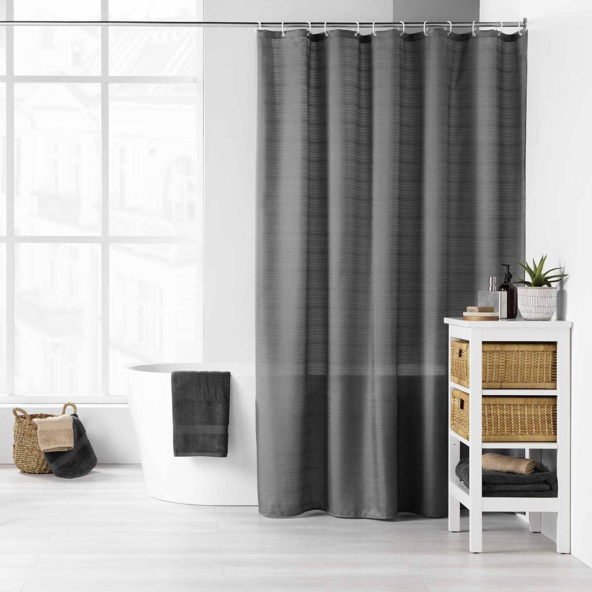 Rideau de Douche Uni "Yaline" 180x200cm Anthracite - Image 4