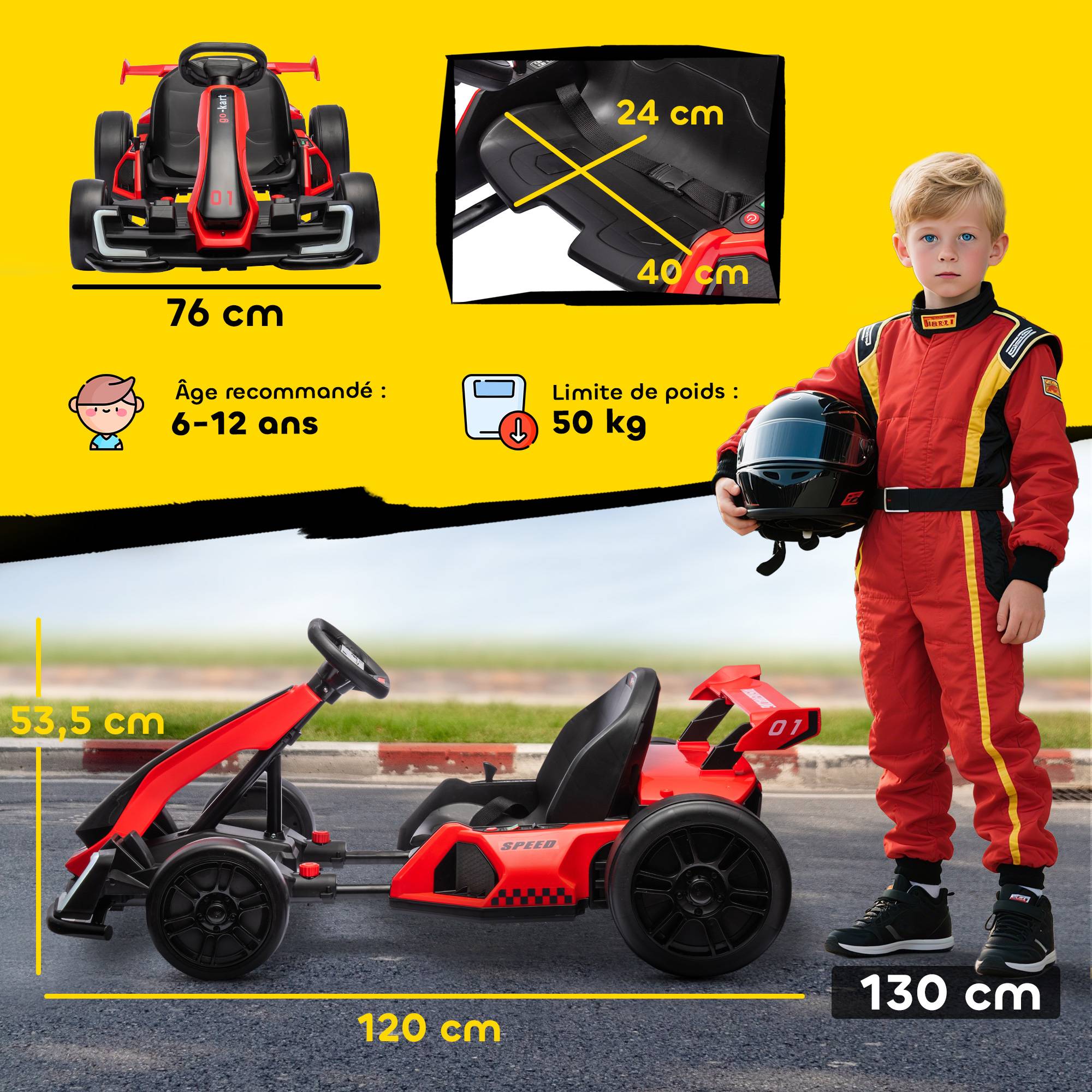 Sans Marque - Kart électrique enfants moteur 2x150W batterie 24V 120x76x53,5 cm rouge - Image 5