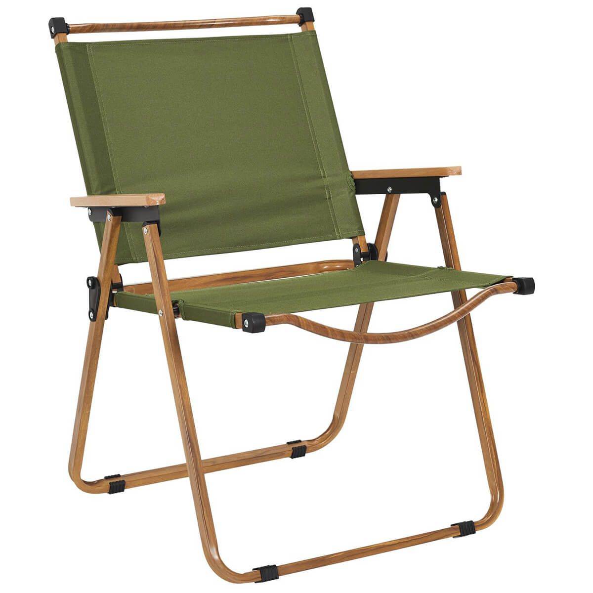 Chaise Pliante de Camping en Métal imitation bois et Toile Verte - KAMPA - Image 1