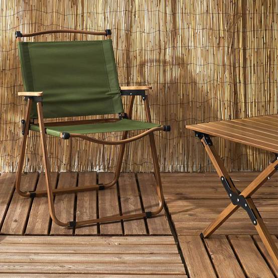 Chaise Pliante de Camping en Métal imitation bois et Toile Verte - KAMPA - Image 2