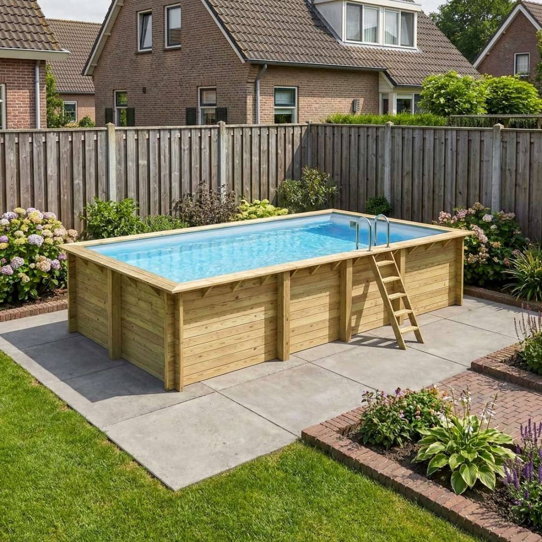 Altanka - Piscine hors sol en bois AQUA 7 x 3.75 - H.1.45 m, gris clair, fixations à visser - BAS7308OSPL2 - ALTANKA - Image 2
