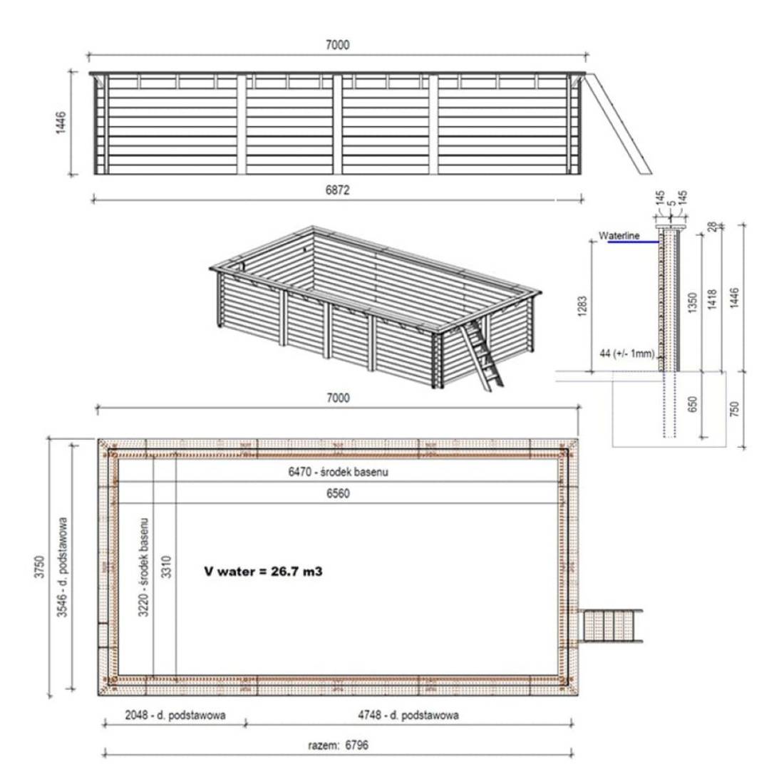 Altanka - Piscine hors sol en bois AQUA 7 x 3.75 - H.1.45 m, gris clair, fixations à visser - BAS7308OSPL2 - ALTANKA - Image 4