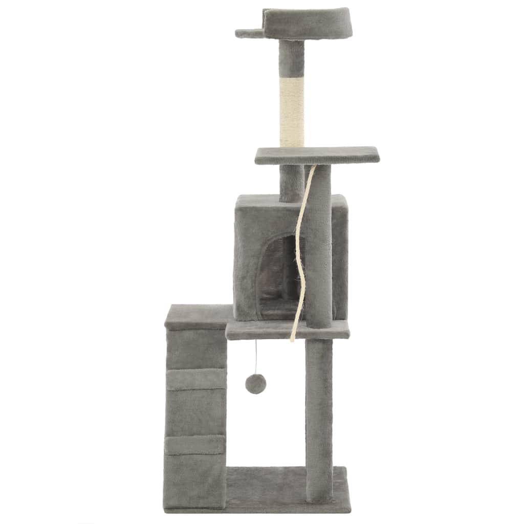 Helloshop26 - Arbre à chat griffoir grattoir niche jouet animaux peluché en sisal 120 cm gris - Image 3