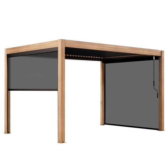 Oviala - Pergola bioclimatique autoportée 3x4m et 2 stores bois gris Athenes - Oviala - Image 2