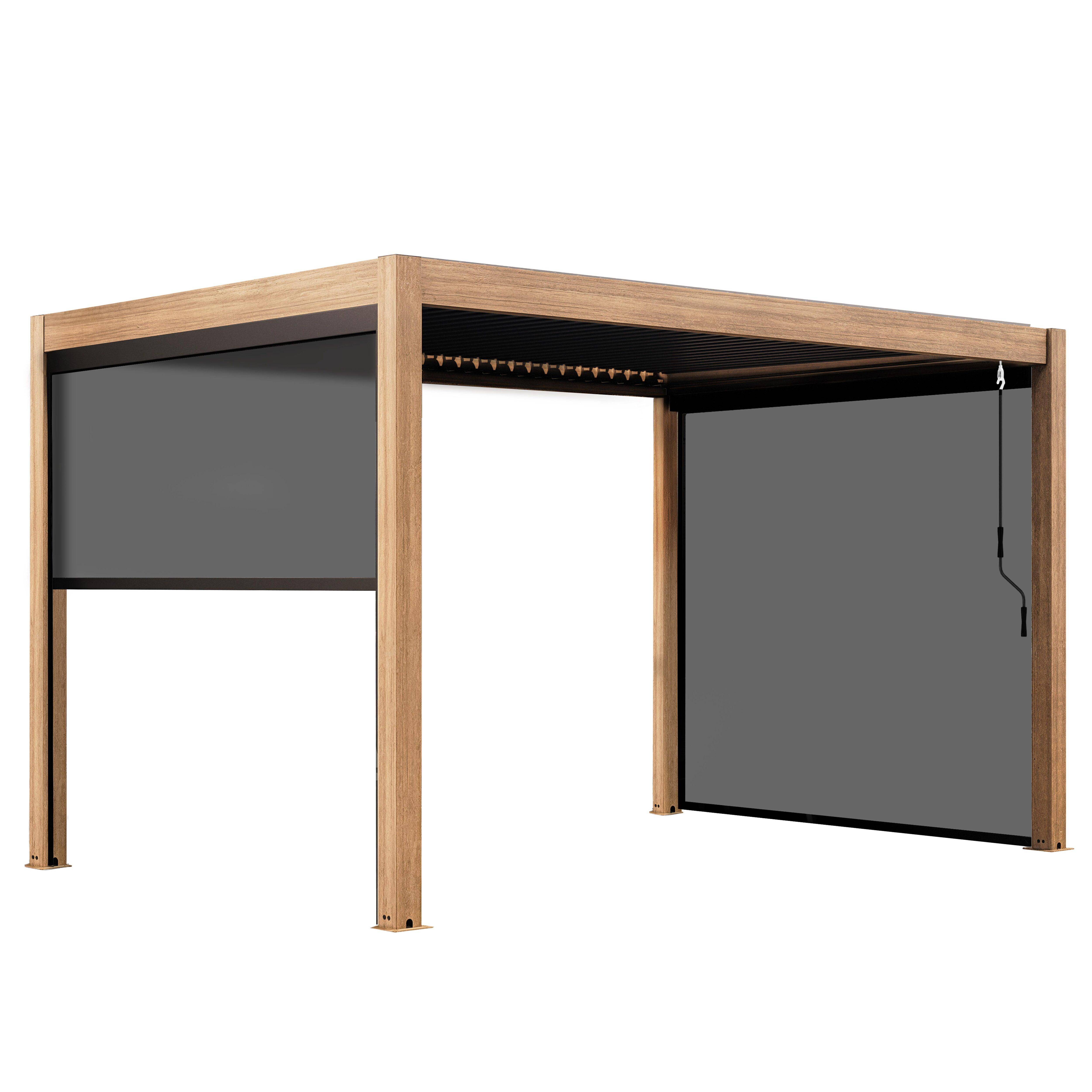 Oviala - Pergola bioclimatique autoportée 3x4m et 2 stores bois gris Athenes - Oviala - Image 2