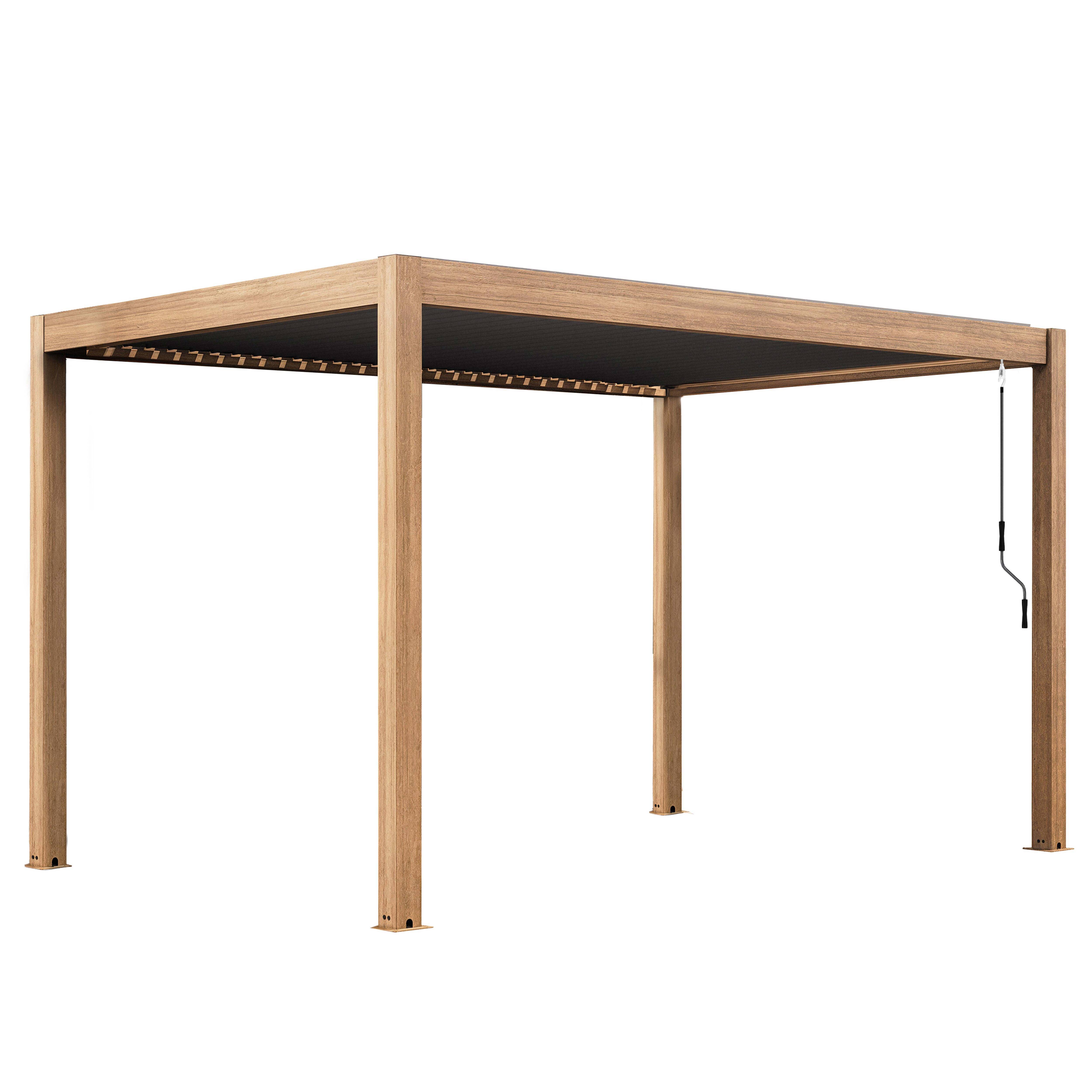 Oviala - Pergola bioclimatique autoportée 3x4m et 2 stores bois gris Athenes - Oviala - Image 4