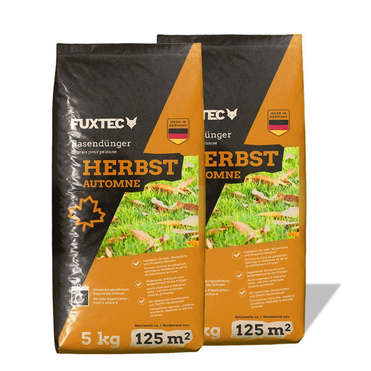 FUXTEC - Engrais gazon automne FUXTEC FX-RDH10 potassium 2x sacs 5 kg pour 500 m2 granulés solubles fabrication allemande