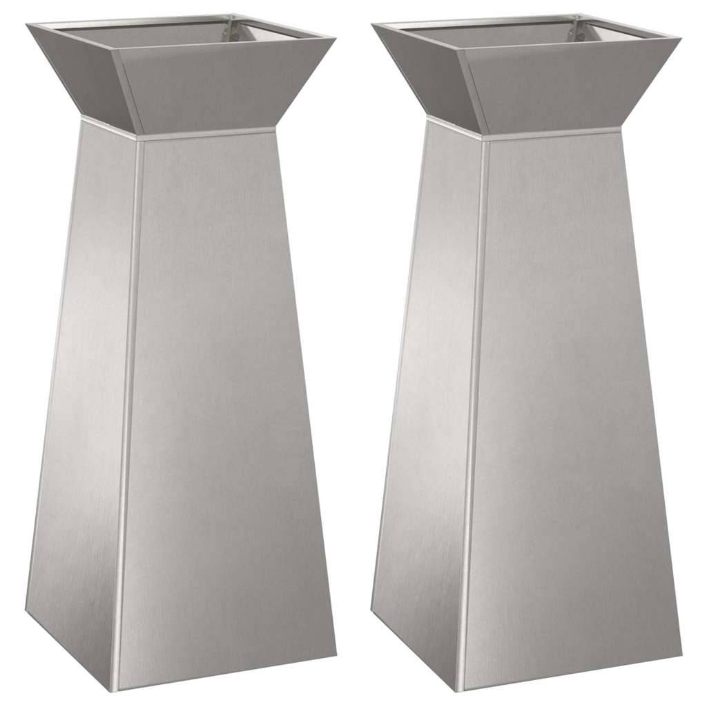 ComfortXL - Duo de Pots de Fleurs Hauts Forme Pilier 100cm, Bac Jardinière en Acier pour Extérieur Argenté – ComfortXL Outdoor Living - Image 2