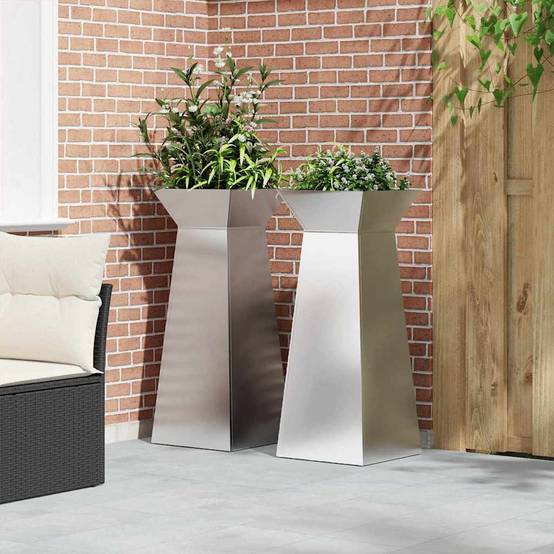 ComfortXL - Duo de Pots de Fleurs Hauts Forme Pilier 100cm, Bac Jardinière en Acier pour Extérieur Argenté – ComfortXL Outdoor Living - Image 4