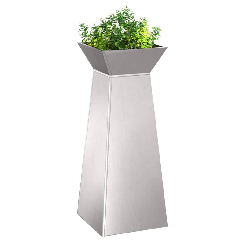 ComfortXL - Duo de Pots de Fleurs Hauts Forme Pilier 100cm, Bac Jardinière en Acier pour Extérieur Argenté – ComfortXL Outdoor Living - Image 3