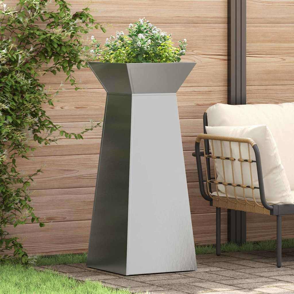 ComfortXL - Duo de Pots de Fleurs Hauts Forme Pilier 100cm, Bac Jardinière en Acier pour Extérieur Argenté – ComfortXL Outdoor Living - Image 1