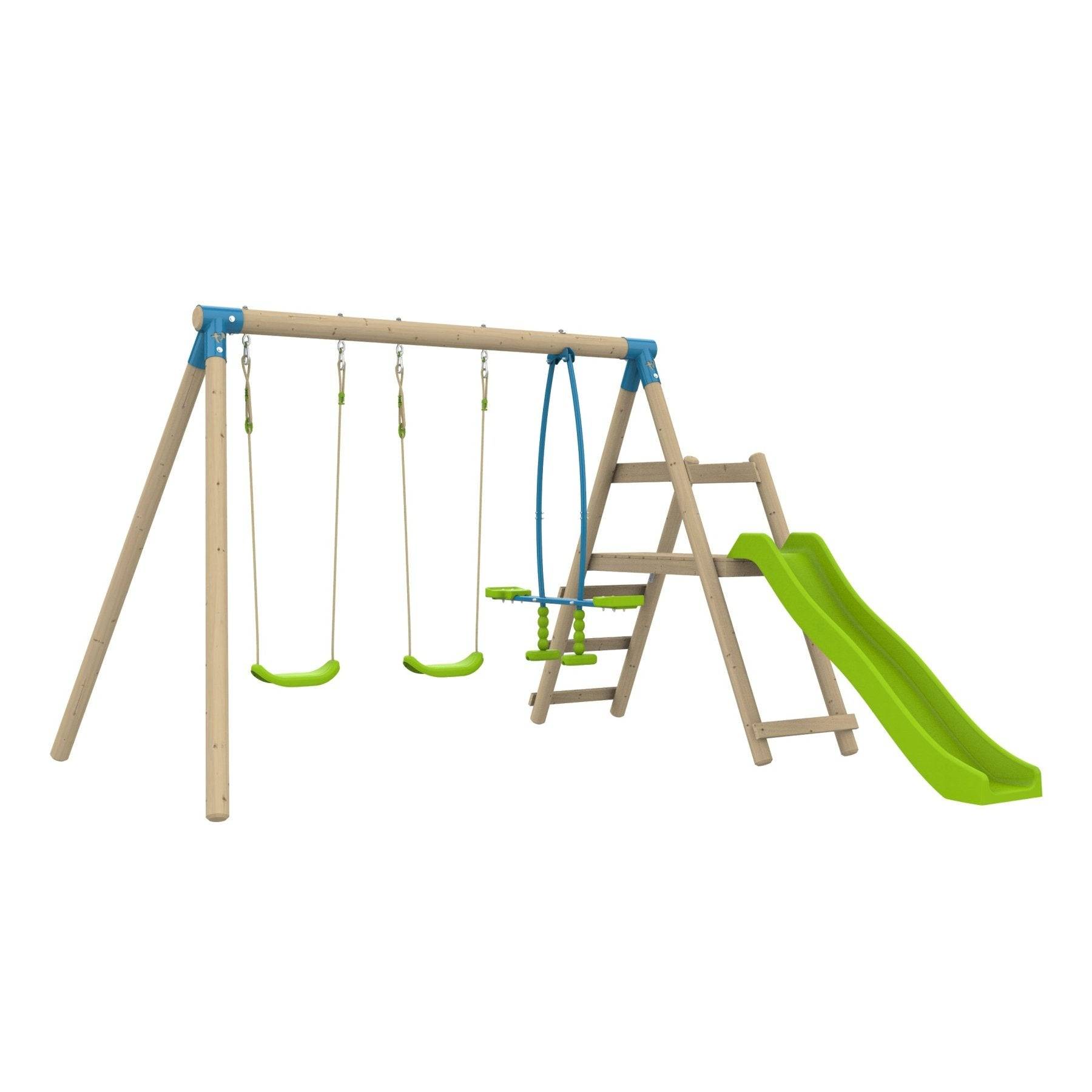 Tp Toys - Station de jeux bois AJONC – 2 balançoires + 1 vis-à-vis + toboggan, kit d’ancrage, H 190 cm, bois FSC® – TP TOYS - Image 2