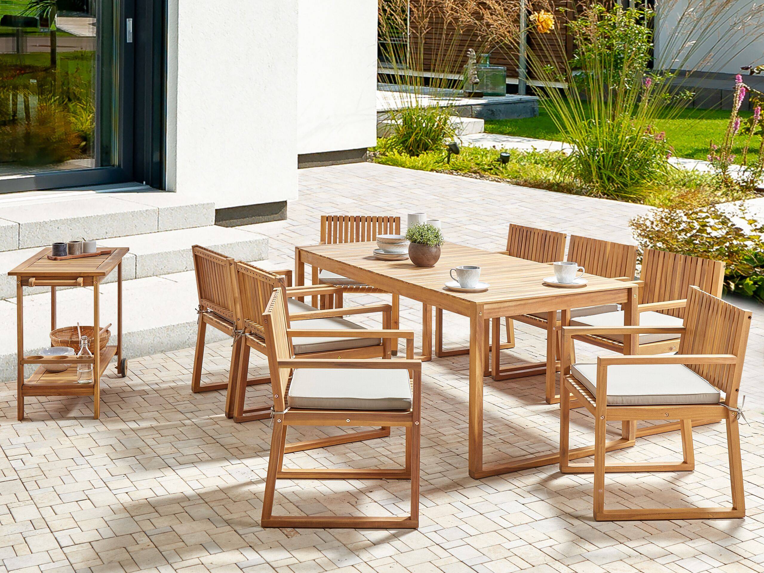 Beliani - Ensemble de Jardin 8 Places avec Coussins Taupe en Bois d'Acacia Table et Chaises Style Rustique - Image 2