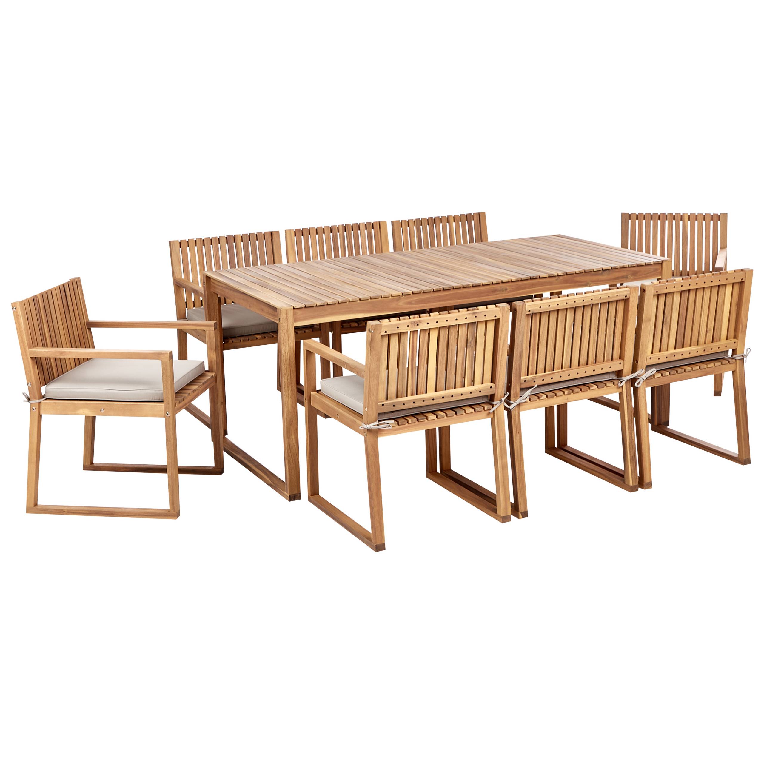 Beliani - Ensemble de Jardin 8 Places avec Coussins Taupe en Bois d'Acacia Table et Chaises Style Rustique - Image 1