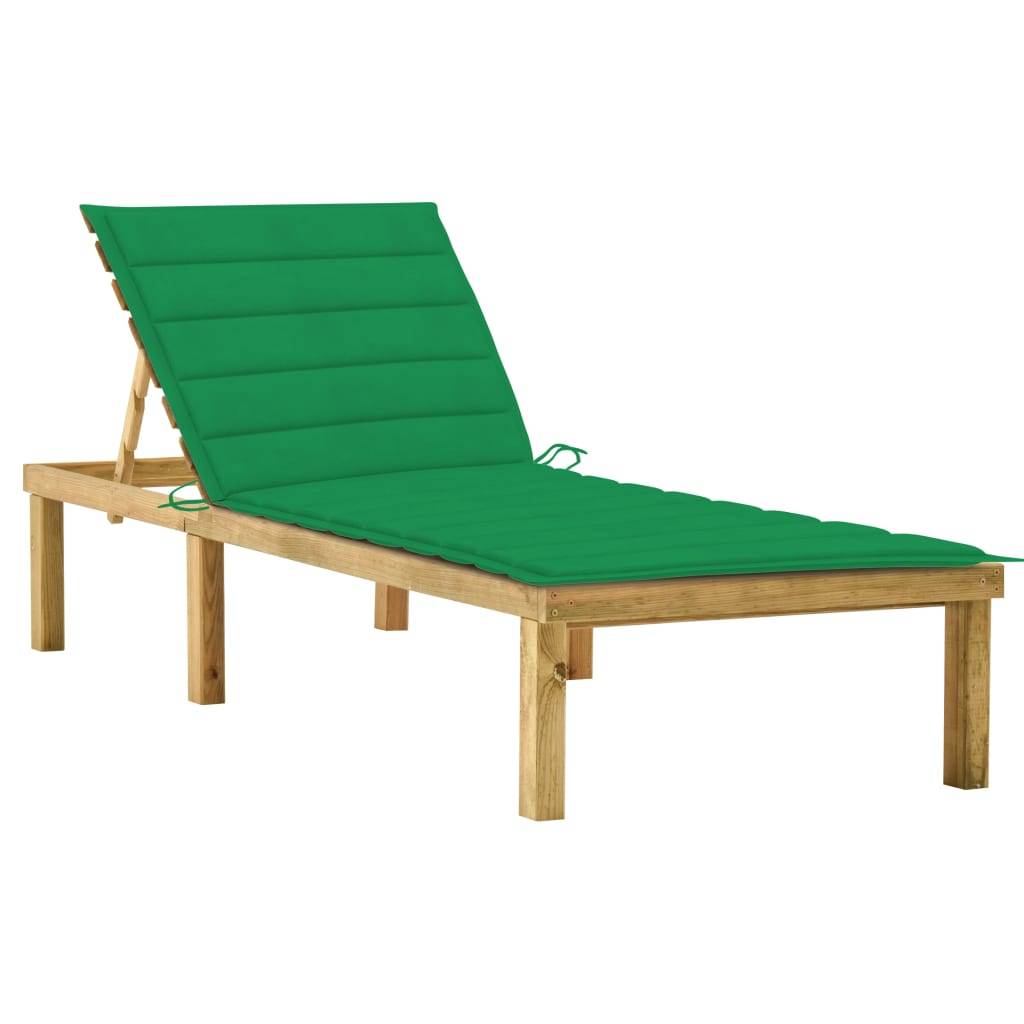 Helloshop26 - Transat chaise longue bain de soleil lit de jardin terrasse meuble d'extérieur avec coussin vert bois de pin imprégné - Image 1