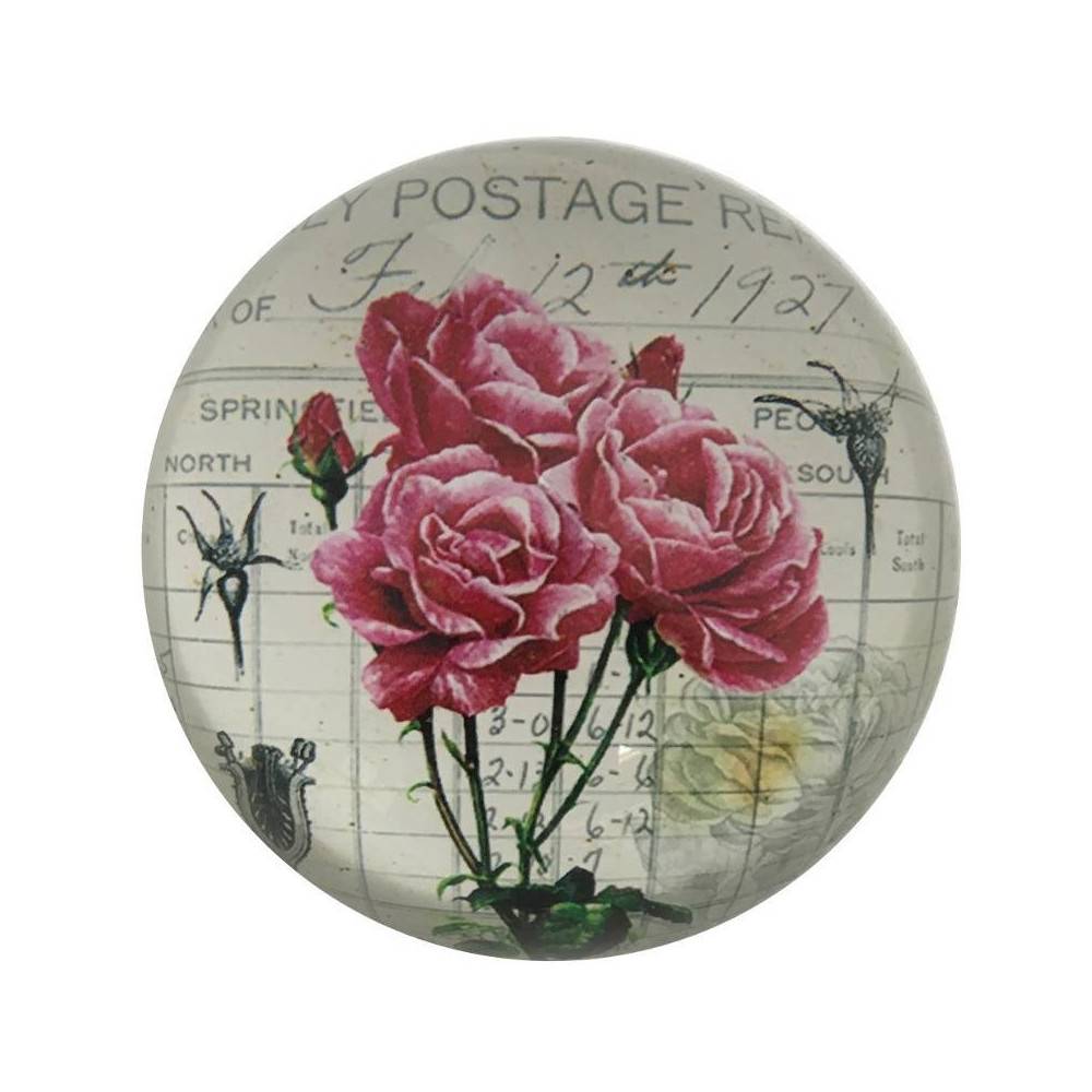 Presse papier sulfure "Roses" en verre rose Ø.8 cm Chemin de campagne - Image 1