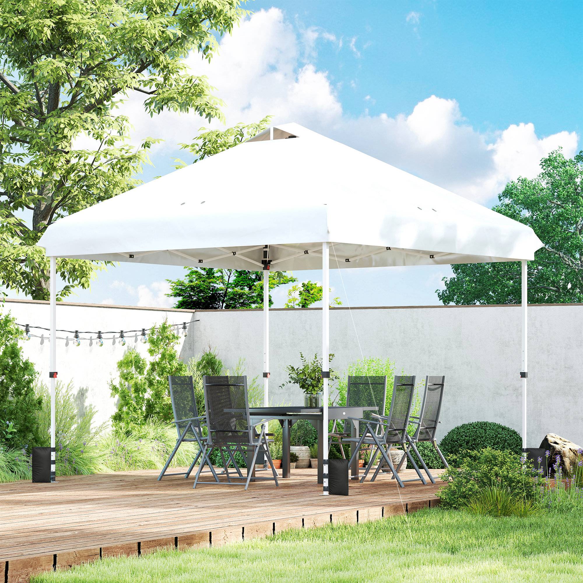 Outsunny - Tonnelle pliante 3x3m - pop-up - roues - hauteur réglable - protection solaire - tissu oxford et métal - blanc - Outsunny - Image 2