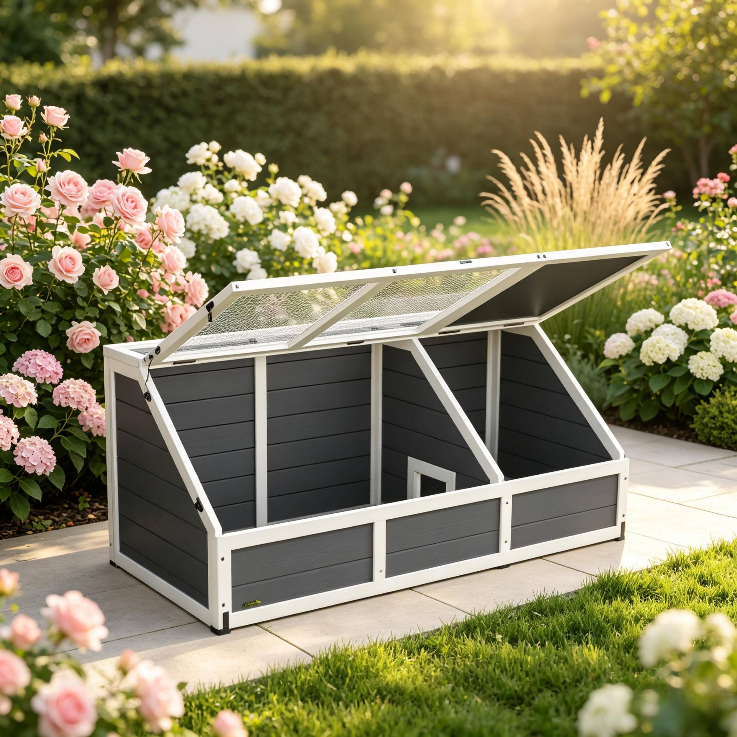 ComfortXL - Maison pour tortue bois acier 120 x 55 x 50 cm gris clair pour tortues et lapins avec 2 zones sécurisées - Image 4
