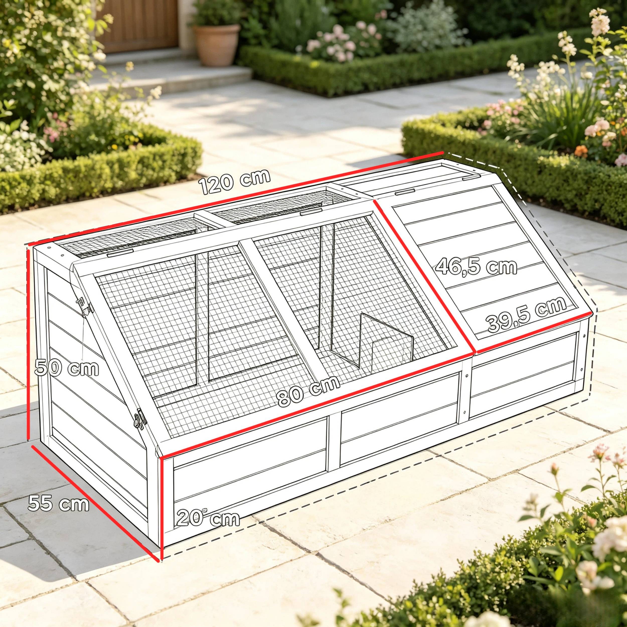 ComfortXL - Maison pour tortue bois acier 120 x 55 x 50 cm gris clair pour tortues et lapins avec 2 zones sécurisées - Image 2