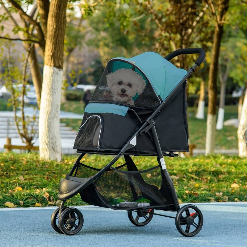 Poussette animaux pliable extérieur 80.5 x 51.5 x 100 cm acier et polyester bleu et noir - PANGIVO - Image 2