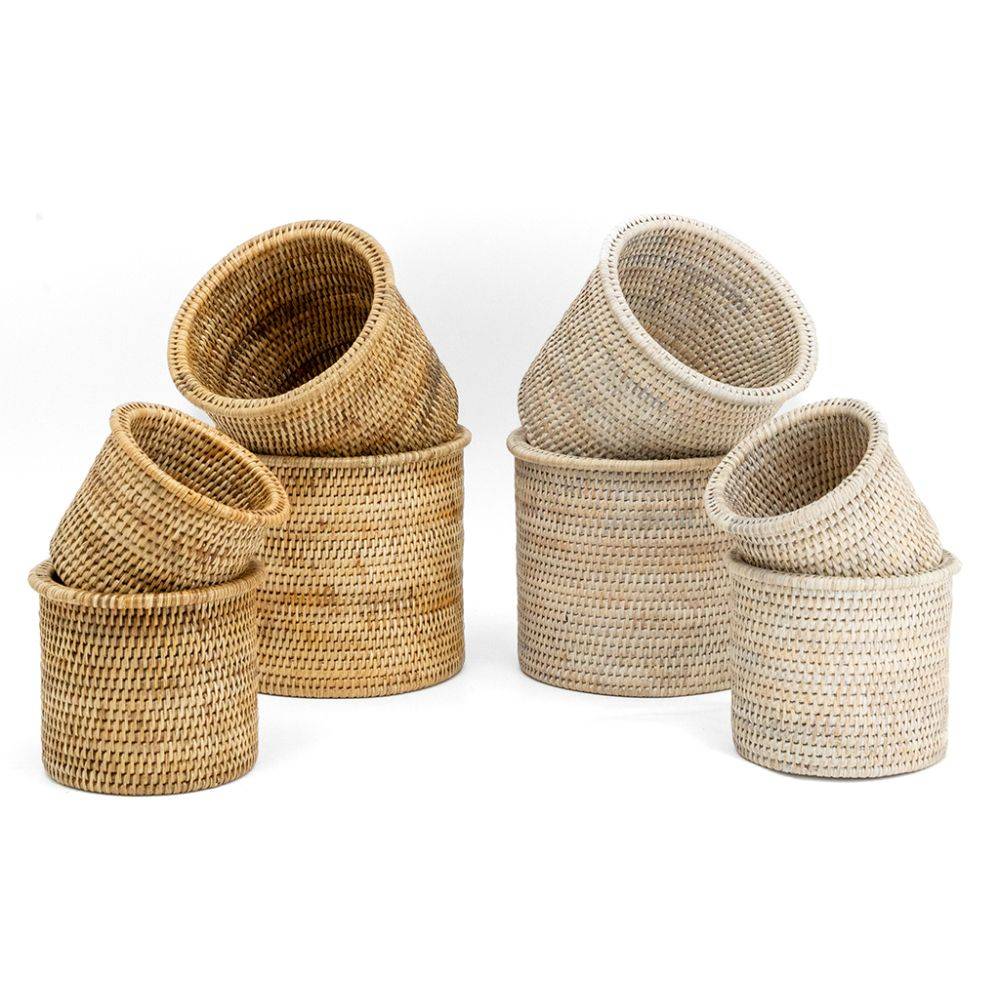 Aubry Gaspard - Cache-pot en rotin patiné blanc (lot de 4) - Image 4