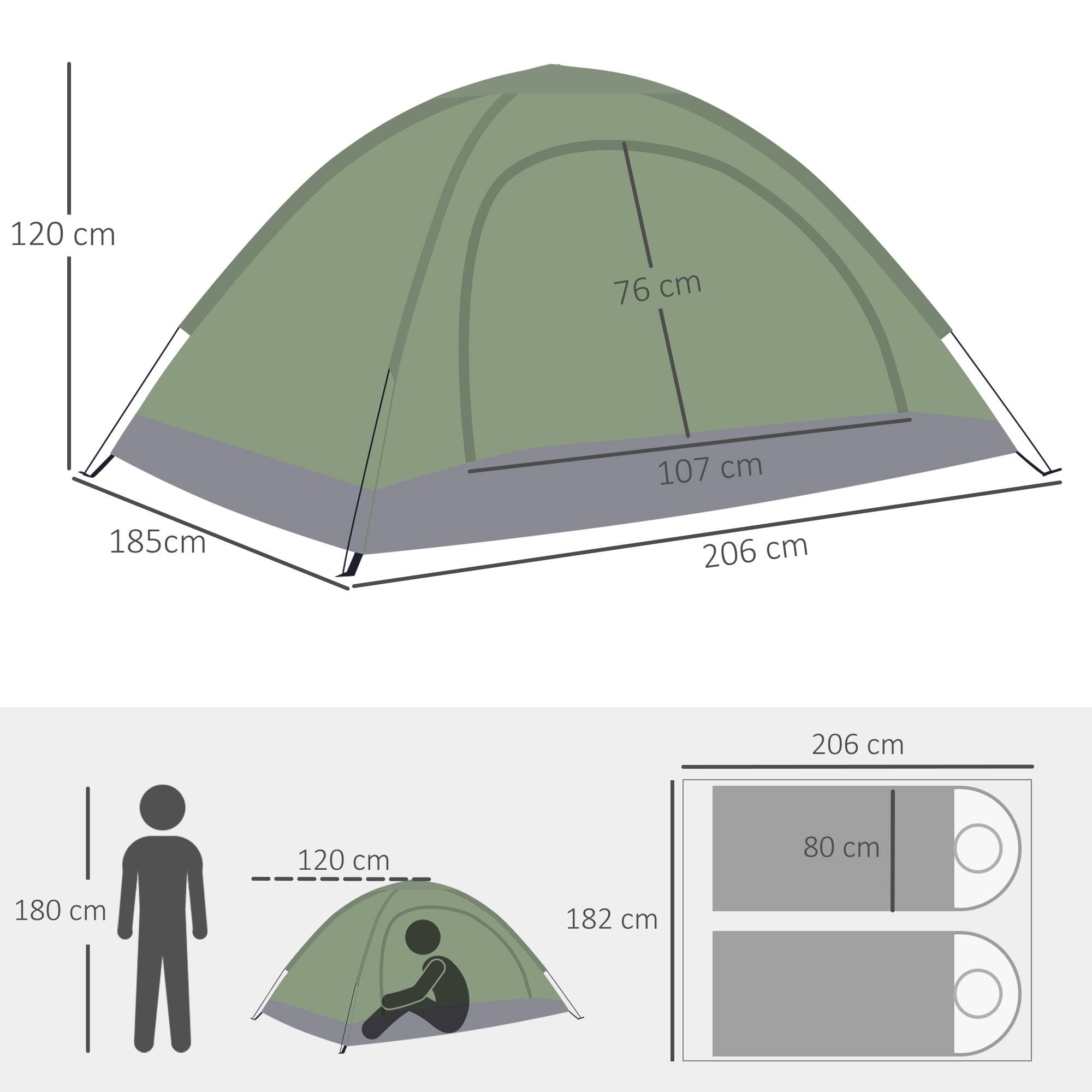 ComfortXL - Tente camping 2 personnes dôme polyester vert foncé 206 x 185 x 120 cm randonnée légère avec sac de transport - Image 3