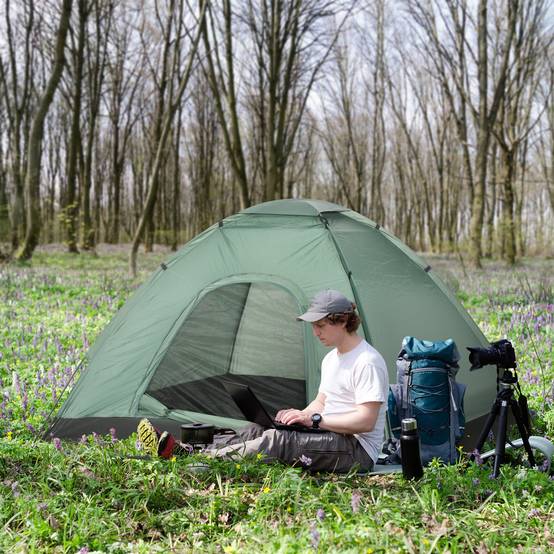 ComfortXL - Tente camping 2 personnes dôme polyester vert foncé 206 x 185 x 120 cm randonnée légère avec sac de transport - Image 1