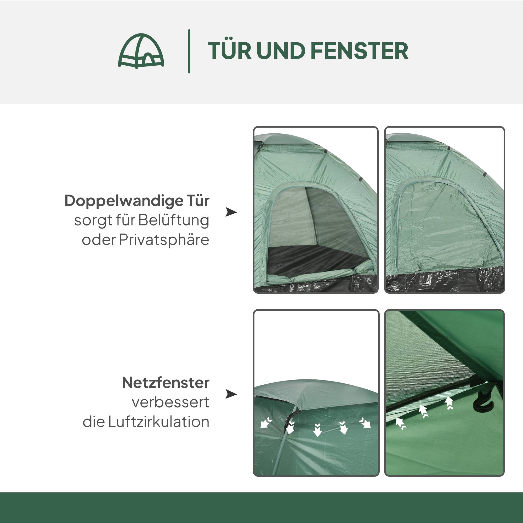 ComfortXL - Tente camping 2 personnes dôme polyester vert foncé 206 x 185 x 120 cm randonnée légère avec sac de transport - Image 4