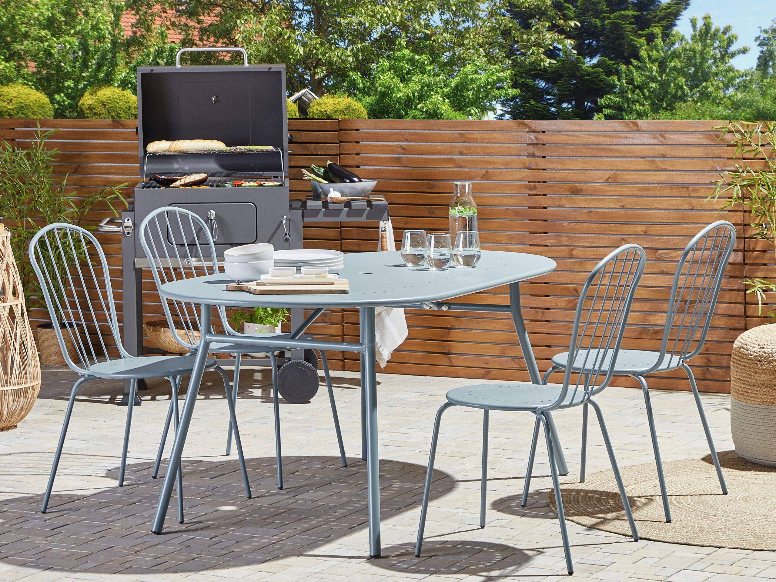 Beliani - Ensemble de Salle à Manger de Jardin Bleu en Acier Table Ovale avec 4 Chaises Pour Repas Convivial en Extérieur - Image 2