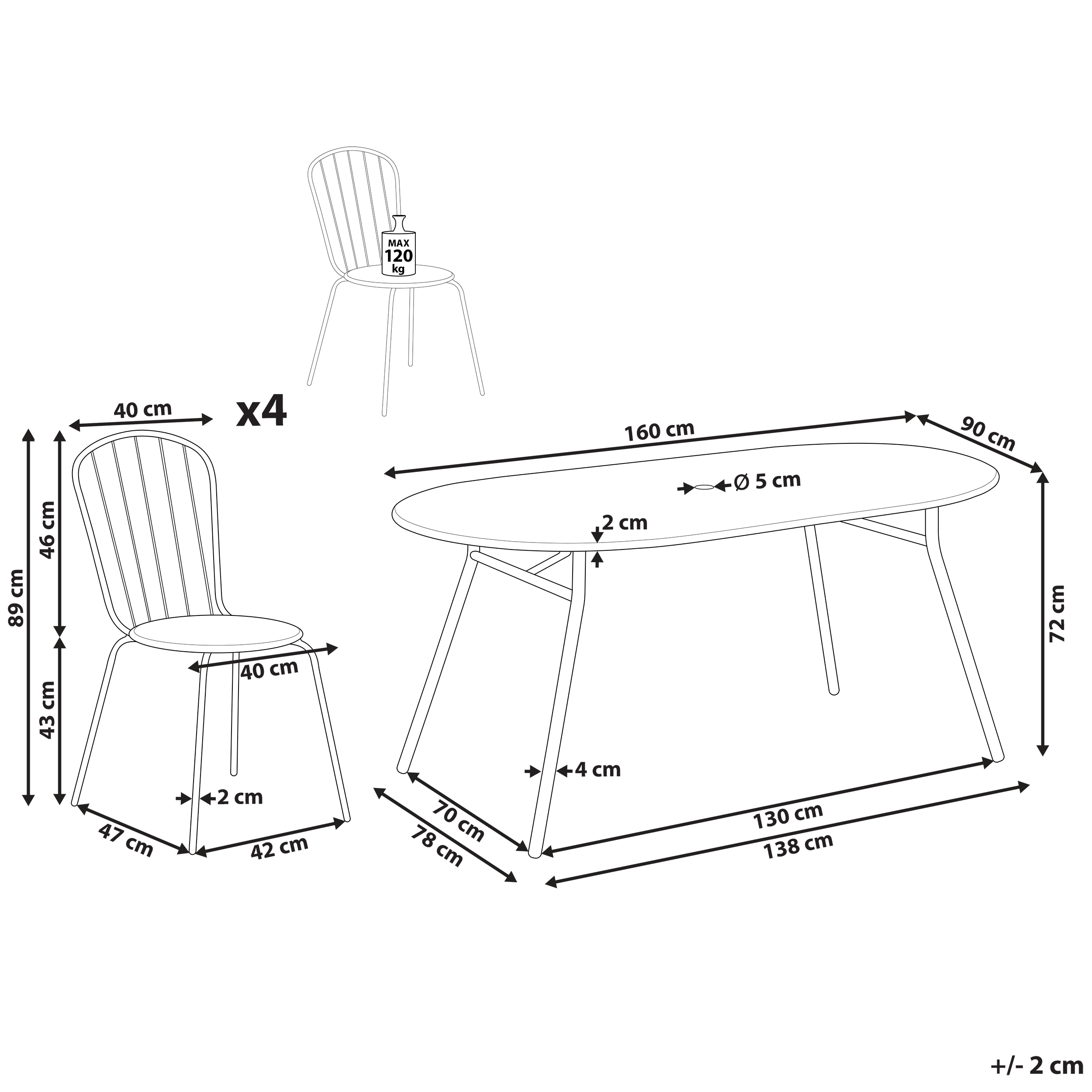 Beliani - Ensemble de Salle à Manger de Jardin Bleu en Acier Table Ovale avec 4 Chaises Pour Repas Convivial en Extérieur - Image 3