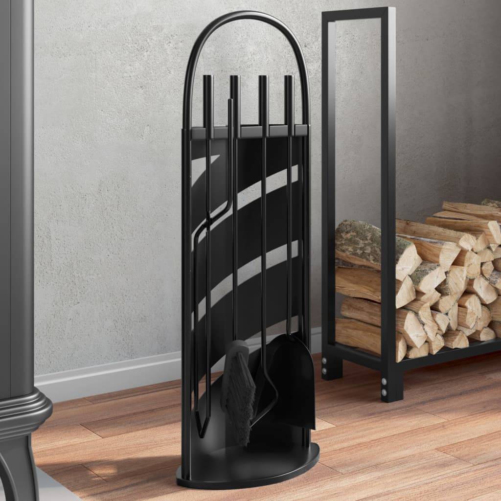 Set Serviteur de Cheminée Acier 5 Pièces pour Foyer Entretien du Feu 66 cm Noir - ComfortXL Outdoor Living - Image 1