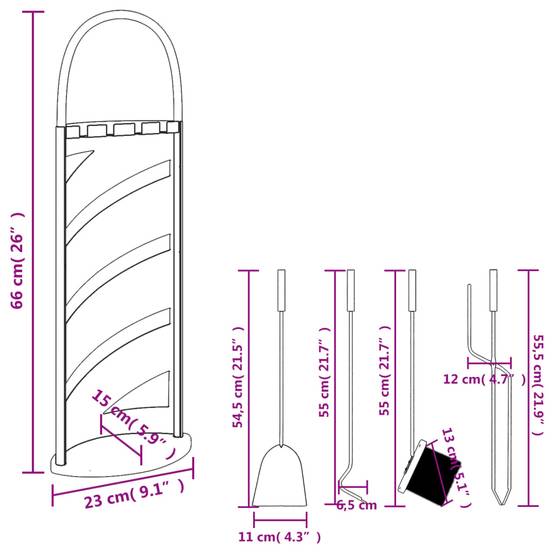 Set Serviteur de Cheminée Acier 5 Pièces pour Foyer Entretien du Feu 66 cm Noir - ComfortXL Outdoor Living - Image 10