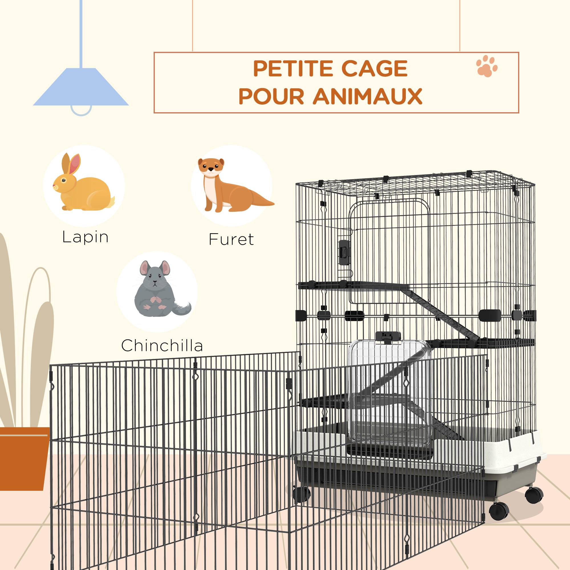 Cage pour petits animaux métal et plastique noir 182 x 81 x 114 cm - PANGIVO - Image 8