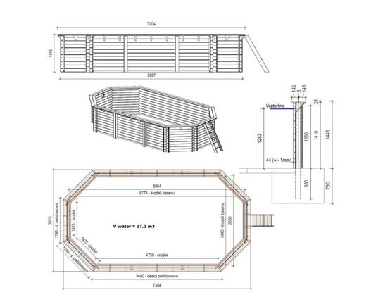 Altanka - Piscine hors sol en bois NEMO 7.3 x 3.97 - H.1.45 m, gris clair, cadre en métal - sans dalle - BAS7305OSPU2 - ALTANKA - Image 4