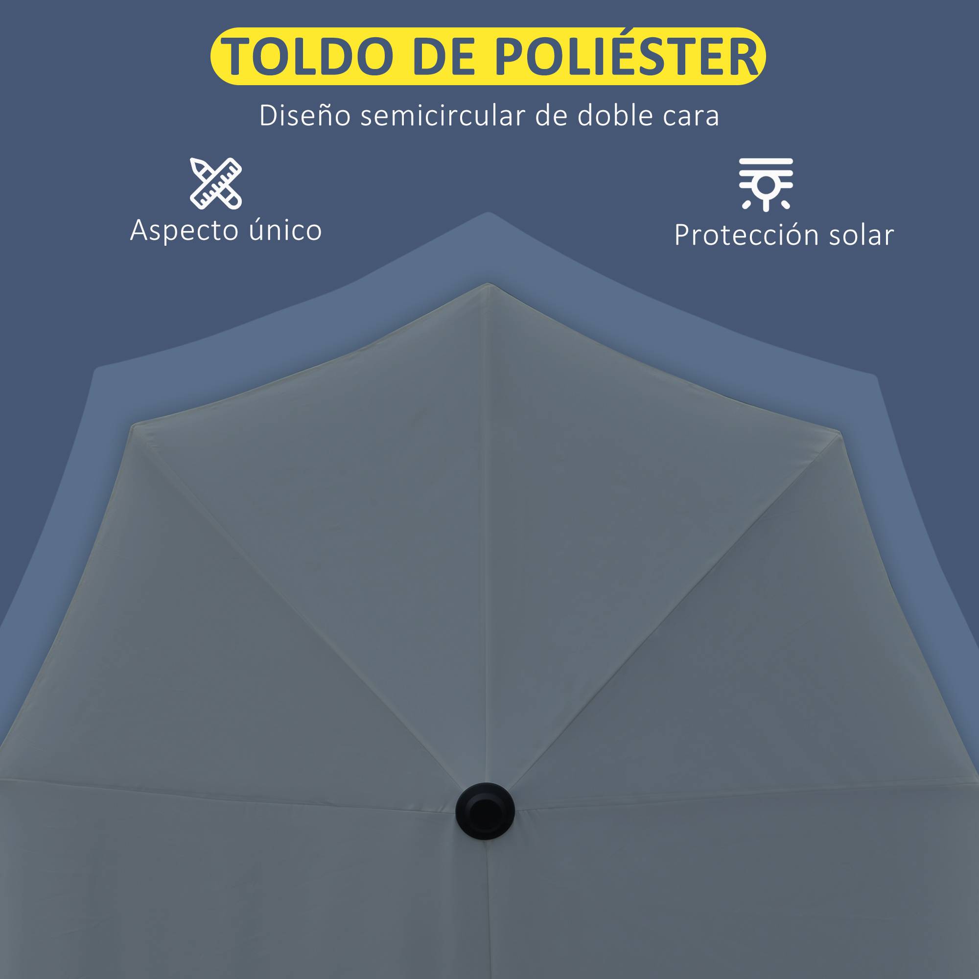 Demi-Parasol Mural Acier pour Balcon Terrasse avec Manivelle et Base Gris 200x190 cm - ComfortXL Outdoor Living - Image 9