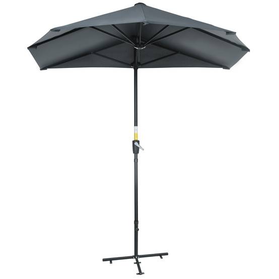 Demi-Parasol Mural Acier pour Balcon Terrasse avec Manivelle et Base Gris 200x190 cm - ComfortXL Outdoor Living - Image 2