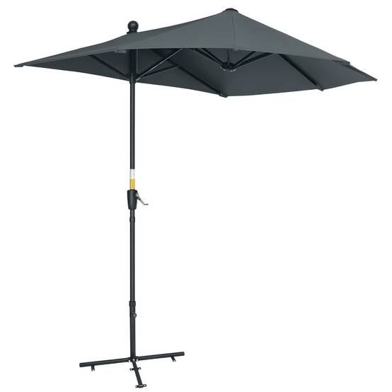 Demi-Parasol Mural Acier pour Balcon Terrasse avec Manivelle et Base Gris 200x190 cm - ComfortXL Outdoor Living - Image 1