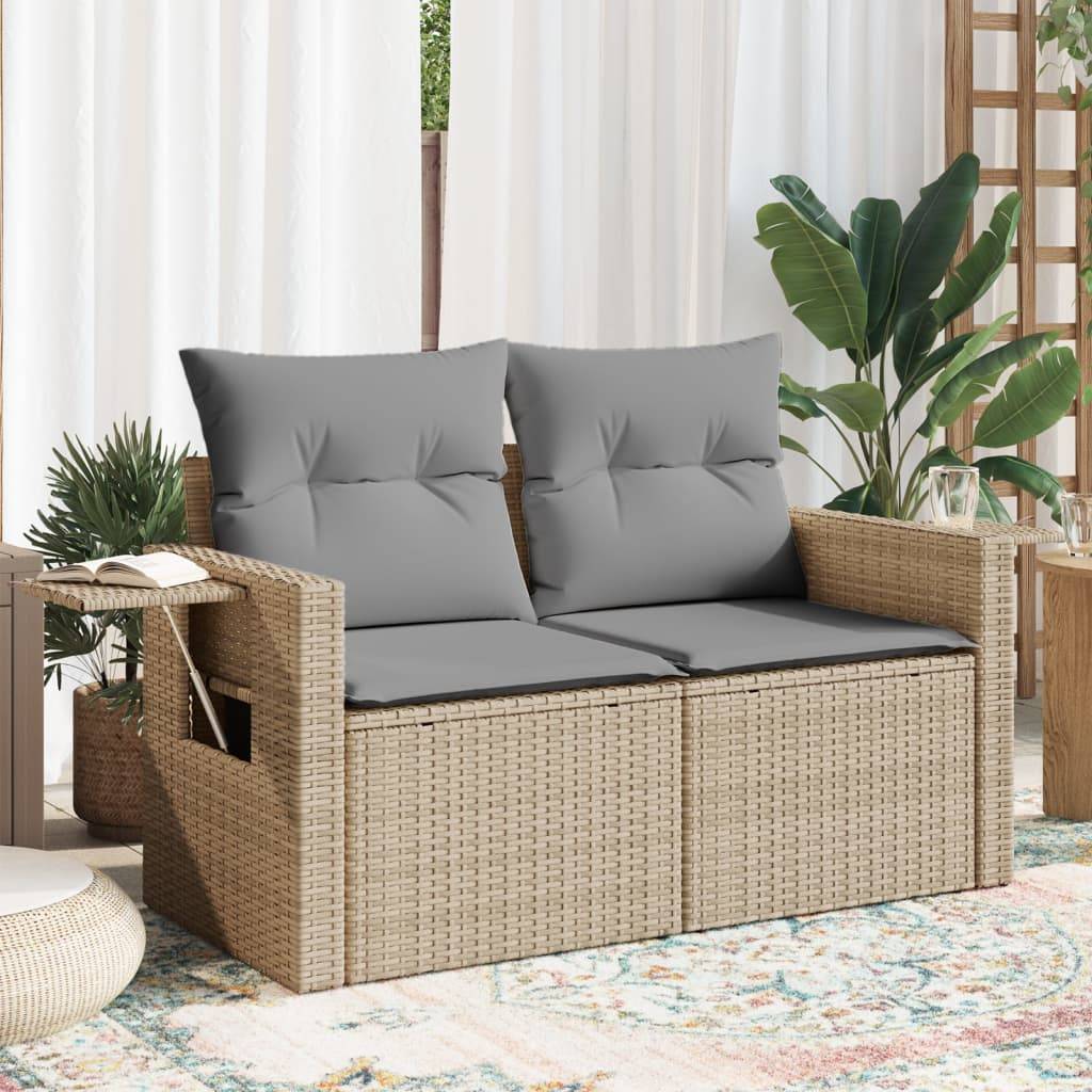 ComfortXL - Canapé Extérieur 2 Places Résine Beige Tablette Rabattable et Coussins Gris Clair – ComfortXL Outdoor Living - Image 1