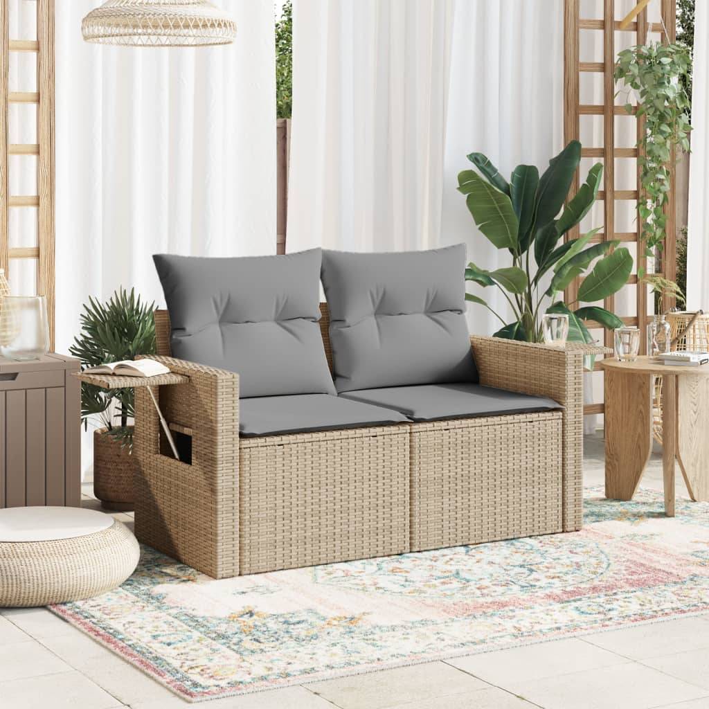 ComfortXL - Canapé Extérieur 2 Places Résine Beige Tablette Rabattable et Coussins Gris Clair – ComfortXL Outdoor Living - Image 3