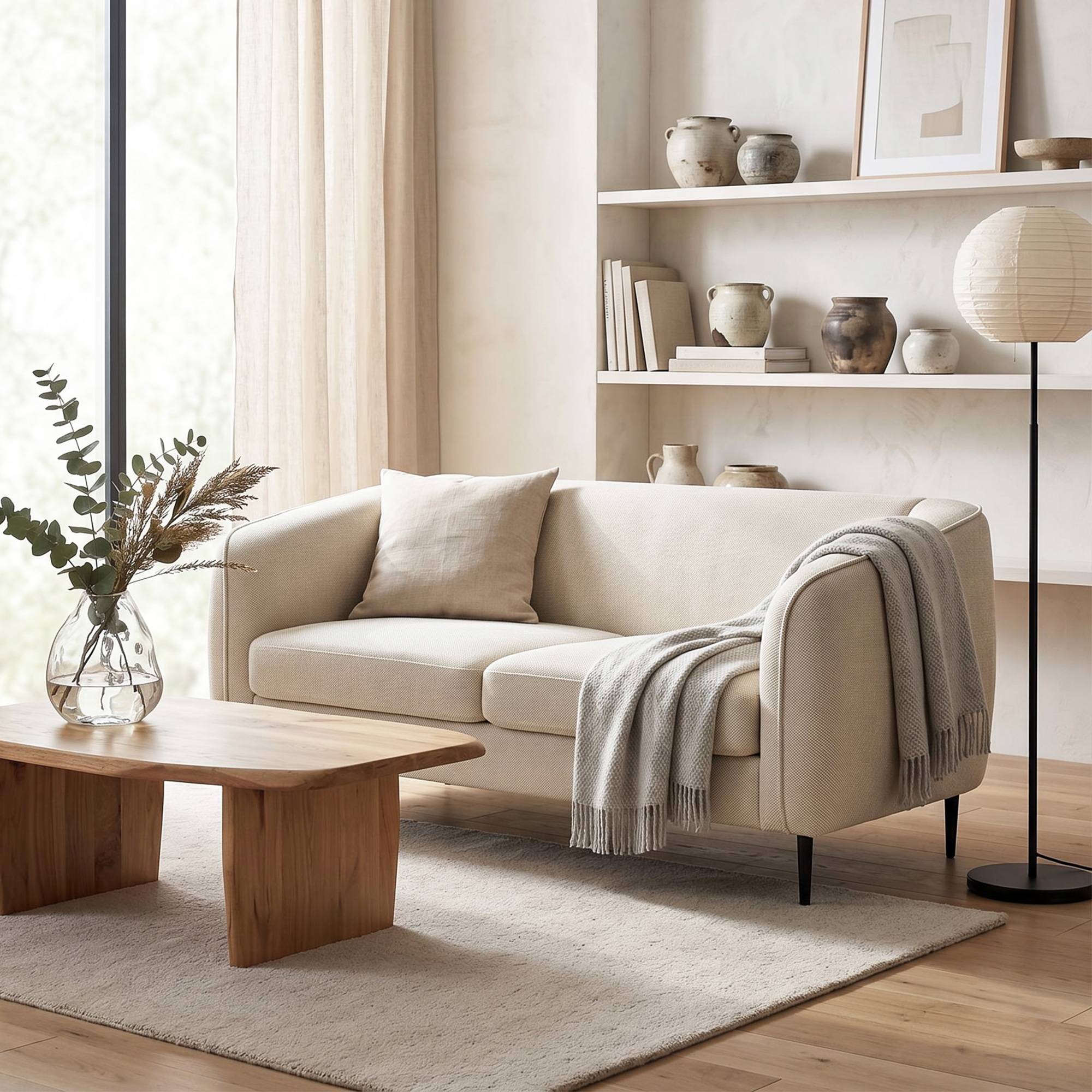 Canapé 2 places en velours, canapé de salon moderne 160 cm, assise large rembourrée, coussin épais à ressorts, beige - Image 4