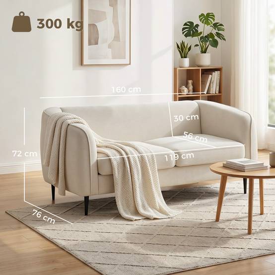 Canapé 2 places en velours, canapé de salon moderne 160 cm, assise large rembourrée, coussin épais à ressorts, beige - Image 5