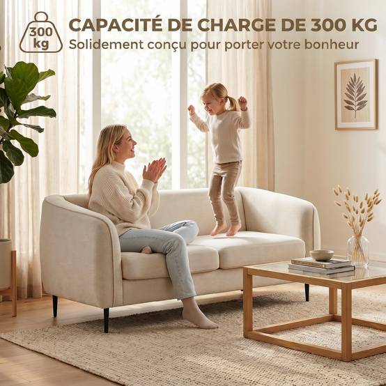 Canapé 2 places en velours, canapé de salon moderne 160 cm, assise large rembourrée, coussin épais à ressorts, beige - Image 7