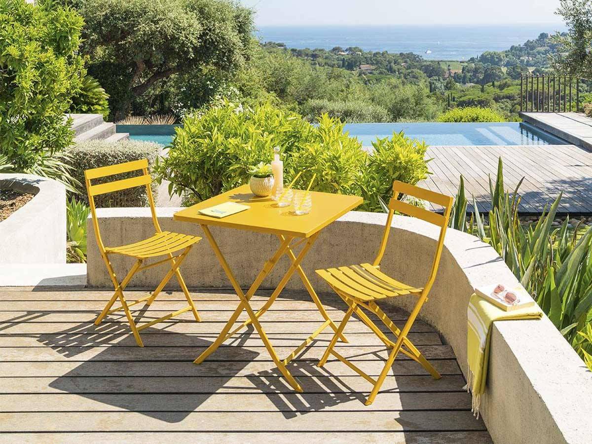 Hesperide - Salon de jardin carré en métal Greensboro 70 x 70 cm Moutarde avec 2 chaises - Hespéride - Image 1